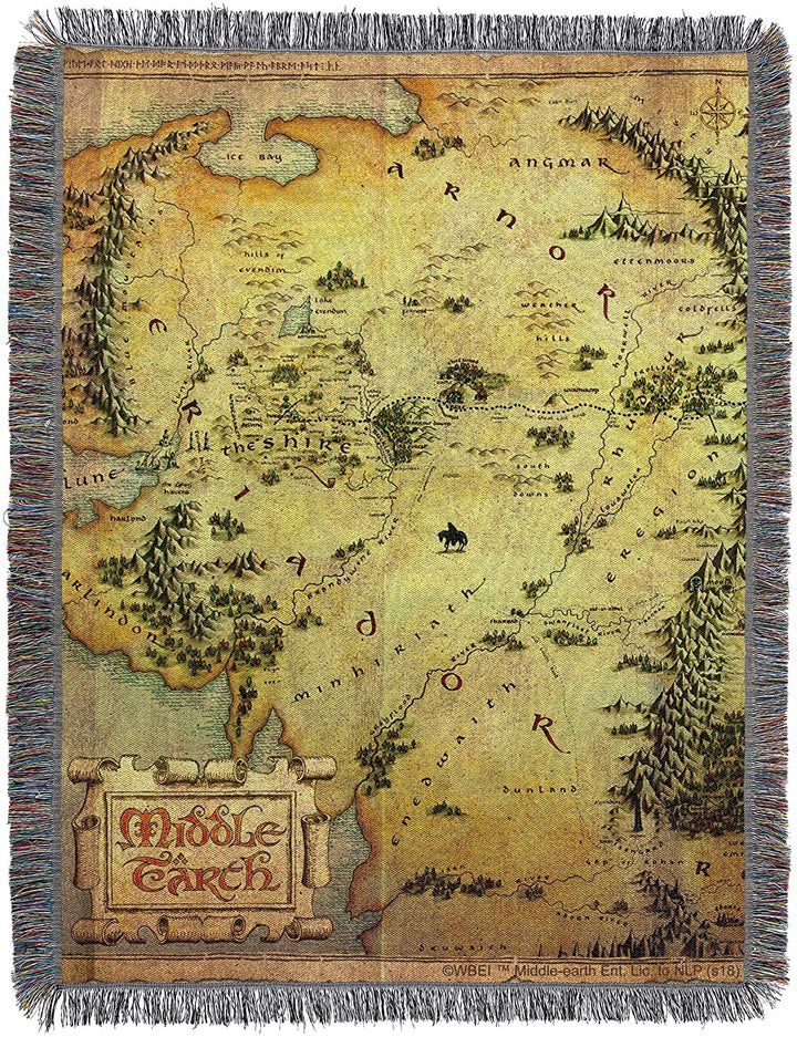 Lord of the Rings Middle Earth Map Woven Tapestry Throw Blanket