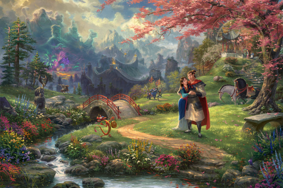 Mulan "Blossoms of Love" Disney Thomas Kinkade Framed Art Print