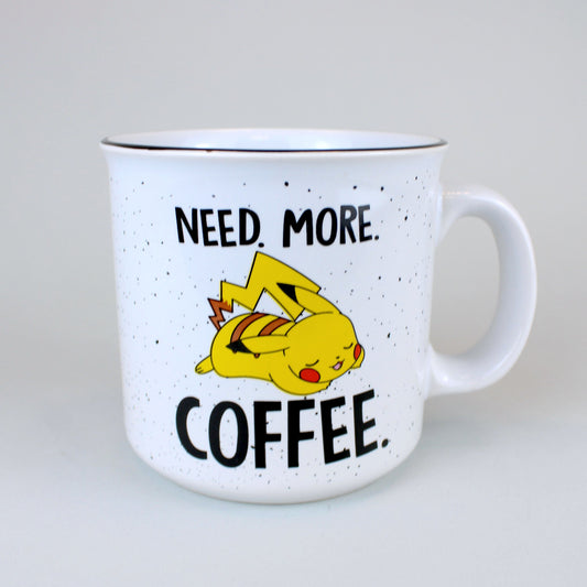 Pikachu "Need More Coffee" 20oz. White Ceramic Campfire Mug