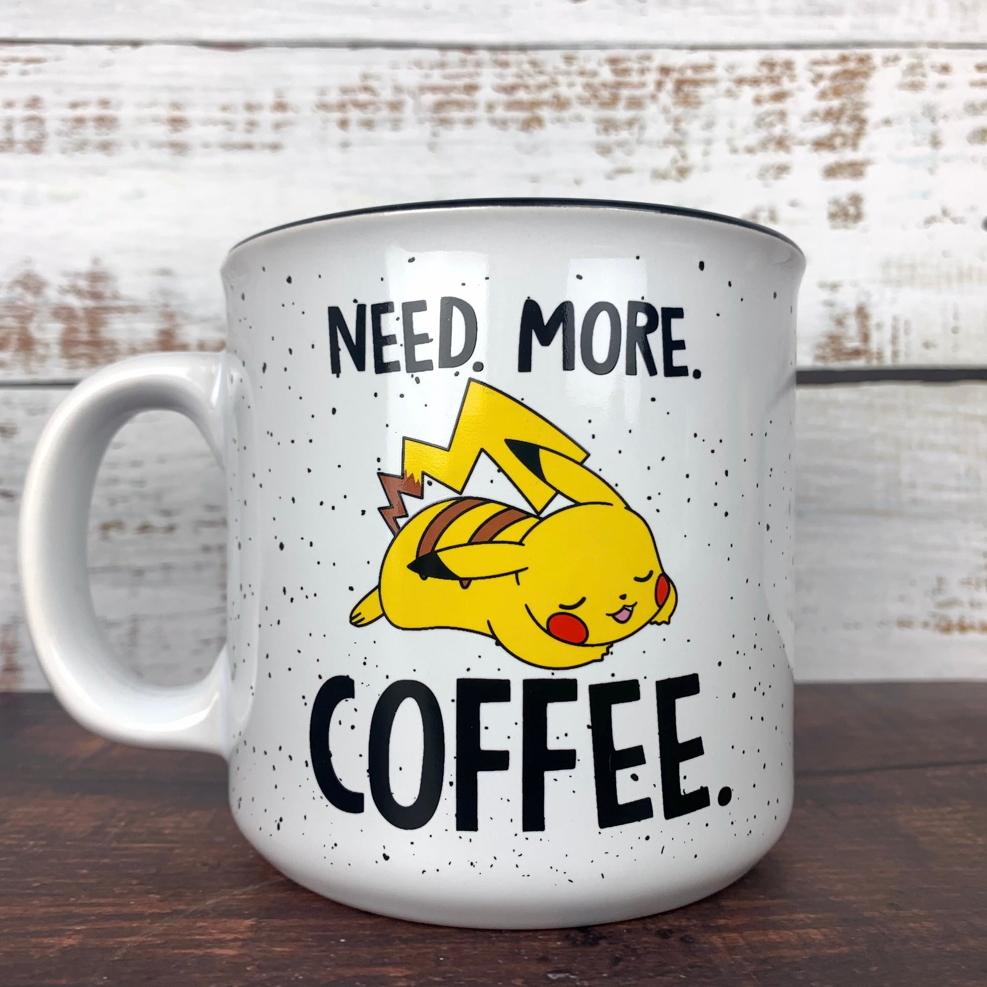 Pikachu "Need More Coffee" (Pokemon) 20oz. White Ceramic Campfire Mug
