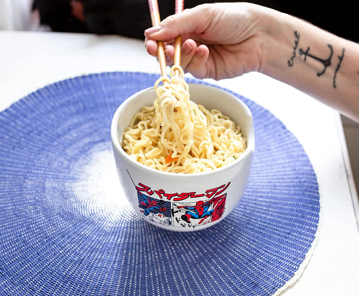 Spider-Man Kanji Manga Panels (Marvel Comics) 5" Ceramic Bowl with Chopsticks