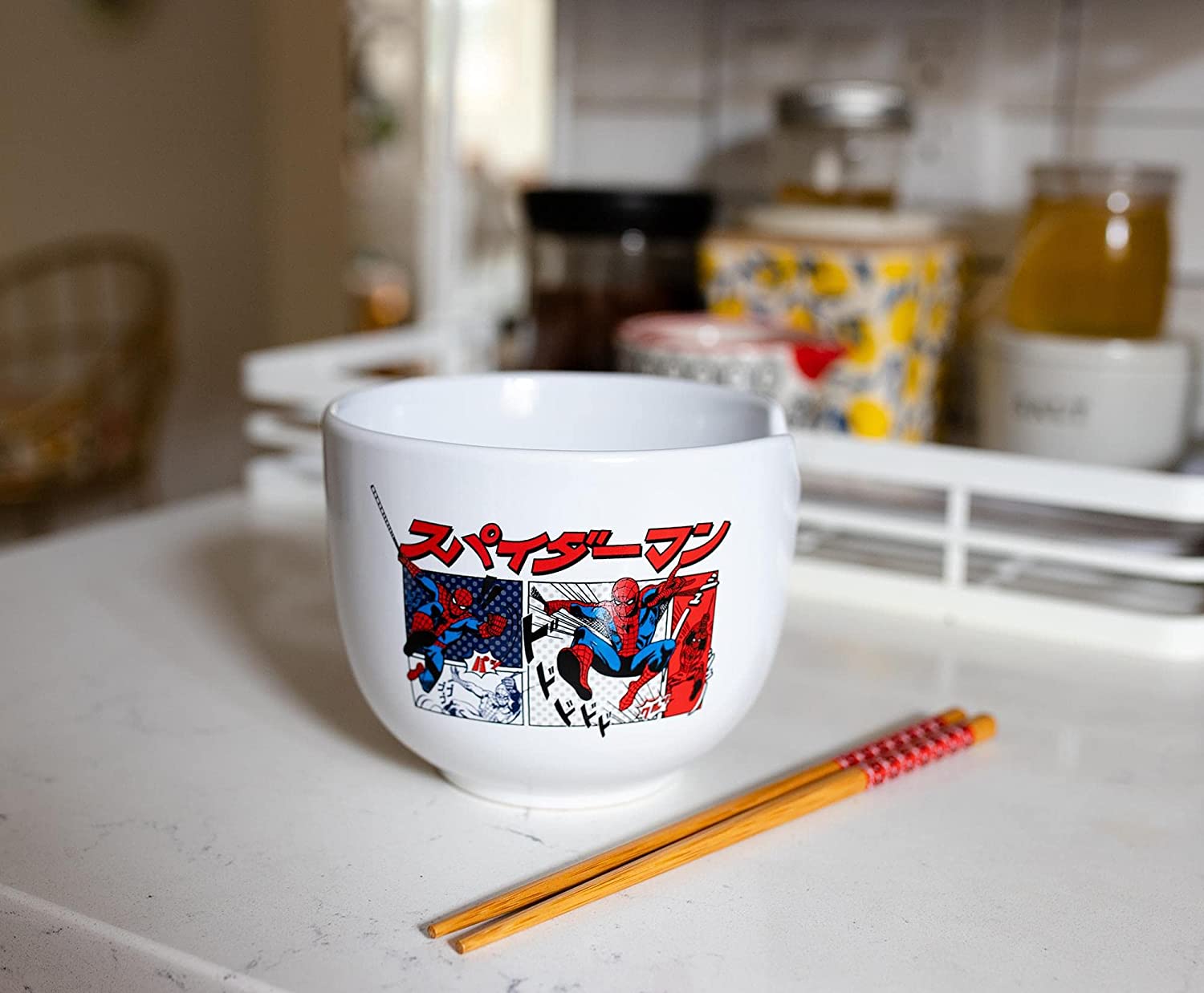 Spider-Man Kanji Manga Panels (Marvel Comics) 5" Ceramic Bowl with Chopsticks