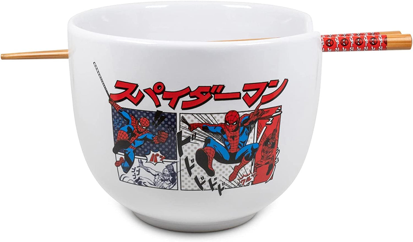 Spider-Man Kanji Manga Panels (Marvel Comics) 5" Ceramic Bowl with Chopsticks