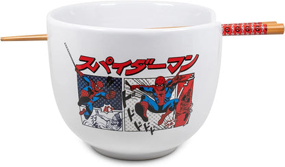 Spider-Man Kanji Manga Panels (Marvel Comics) 5" Ceramic Bowl with Chopsticks