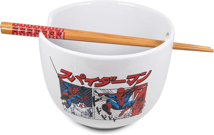 Spider-Man Kanji Manga  5" Ceramic Ramen Bowl with Chopsticks