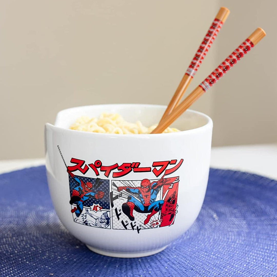 Spider-Man Kanji Manga  5" Ceramic Ramen Bowl with Chopsticks