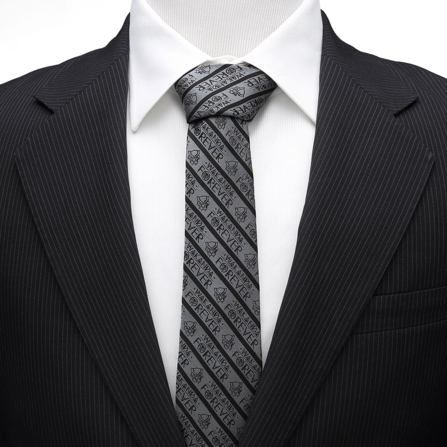 Wakanda Forever (Black Panther) Marvel Statement Stripe Fine Neck Tie