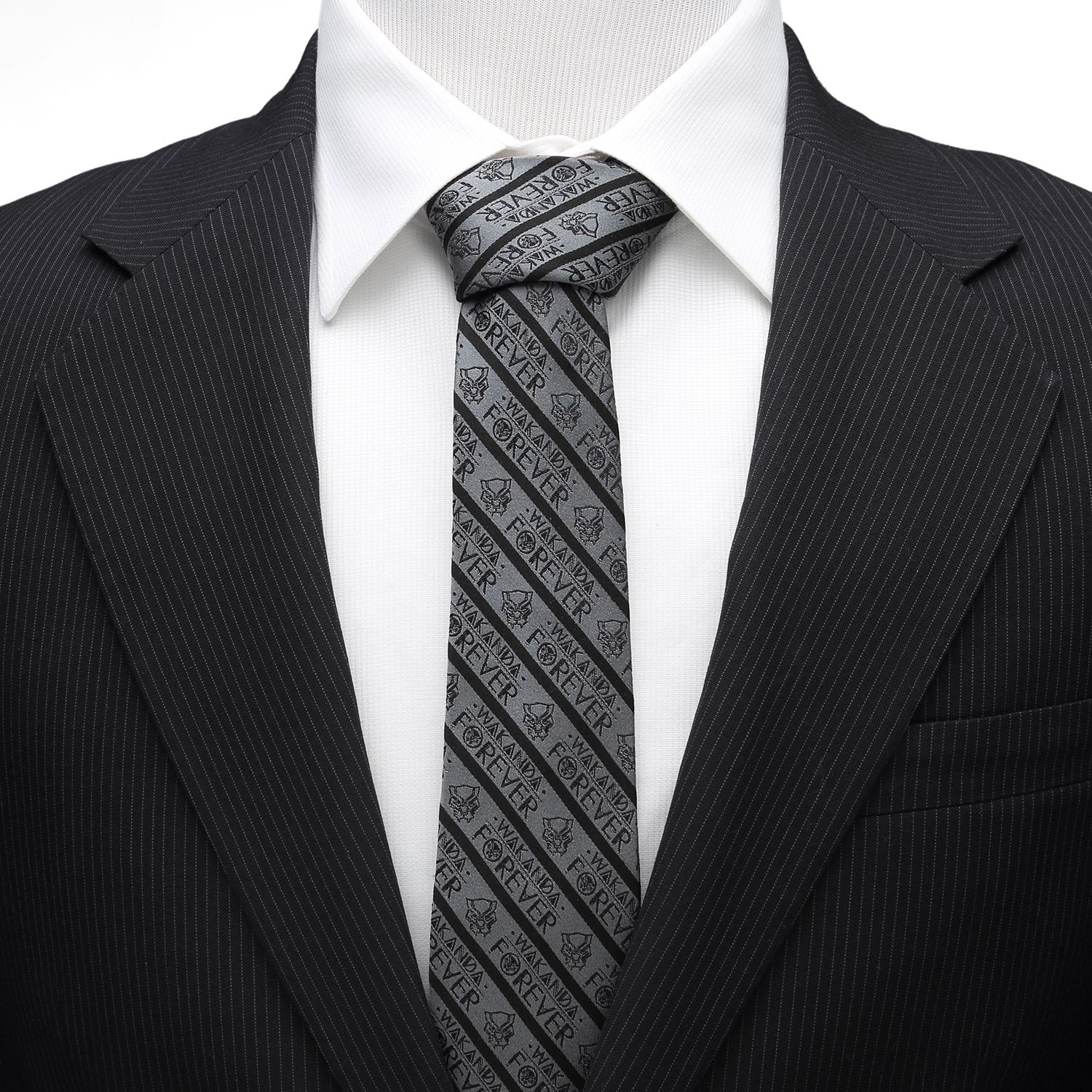 Wakanda Forever (Black Panther) Marvel Statement Stripe Fine Neck Tie