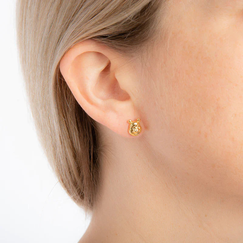 Gold Pooh Bear Stud Earrings
