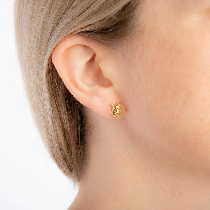 Gold Pooh Bear Stud Earrings