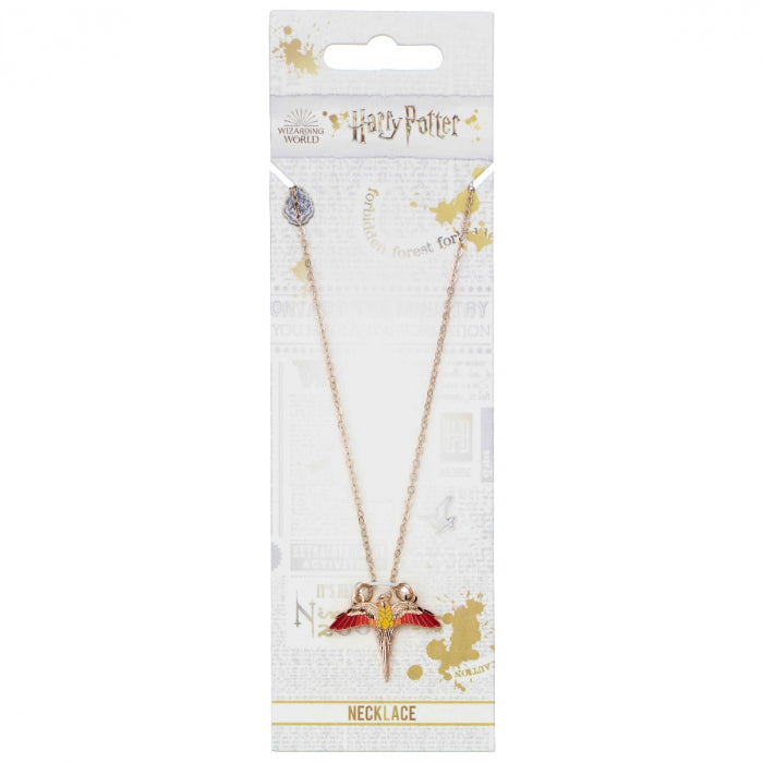 Fawkes the Phoenix (Harry Potter) Rose Gold Enameled Necklace